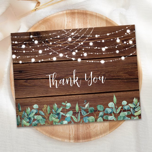 Rustic String Lights Eukalyptus Wedding Vielen Dan Postkarte (Von Creator hochgeladen)