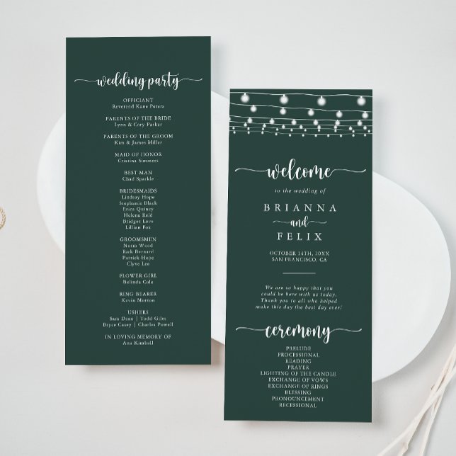 Rustic String Lights Green Wedding Program Programm (Von Creator hochgeladen)