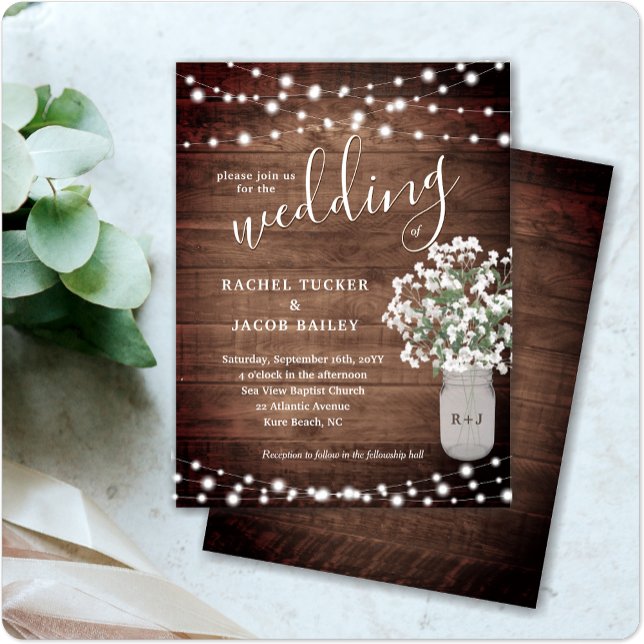 Rustic String Lights Mason Jar Budget Wedding Post Postkarte (Von Creator hochgeladen)
