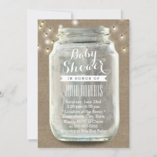 Rustic String Lights Mason Jar Burlap Baby Dusche Einladung