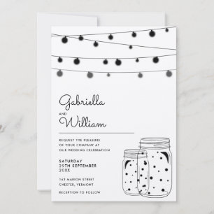 Rustic String Lights Mason Jars Wedding Einladung