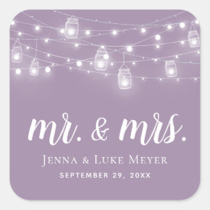 Rustic String Lights Mr. und Mrs. Wedding Monogram Quadratischer Aufkleber
