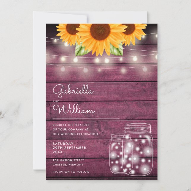 Rustic String Lights Sonnenblume Mason Jars Weddin Einladung (Vorderseite)