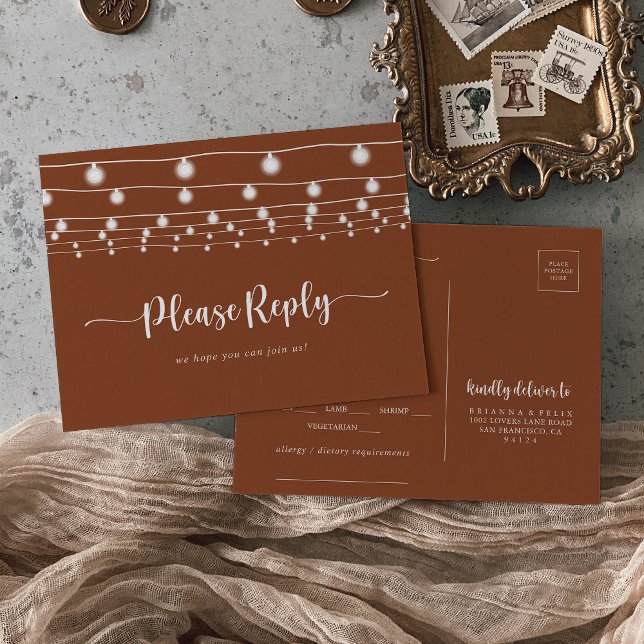 Rustic String Lights Terracotta Menüauswahl UAWG Postkarte (Von Creator hochgeladen)