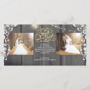 Rustic String Lights Wood Lace Wedding Vielen Dank Dankeskarte