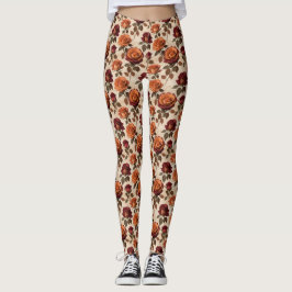 Rustic Style Roses In Shades Of Orange And Red Leggings