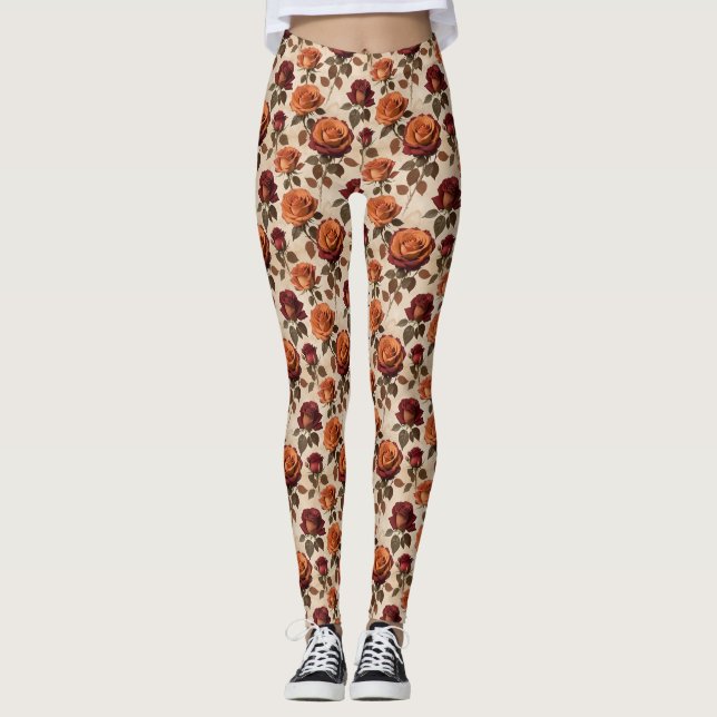 Rustic Style Roses In Shades Of Orange And Red Leggings (Vorderseite)