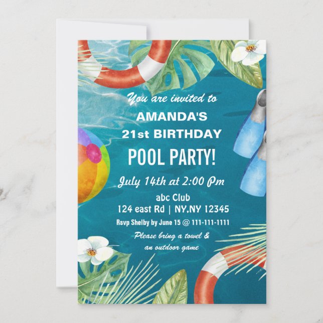 Rustic Summer Swimming Pool Party Birthday  Invita Einladung (Vorderseite)