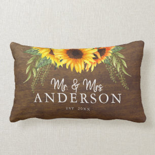 Rustic Sunblumen Newlyweds Mr. und Mrs. Lendenkissen