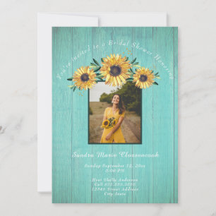 Rustic Sunflower Aqua Wood Wedding Brautparty I Einladung