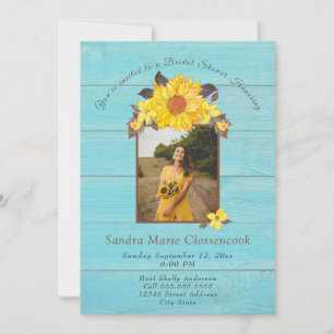 Rustic Sunflower Aqua Wood Wedding Brautparty I Einladung