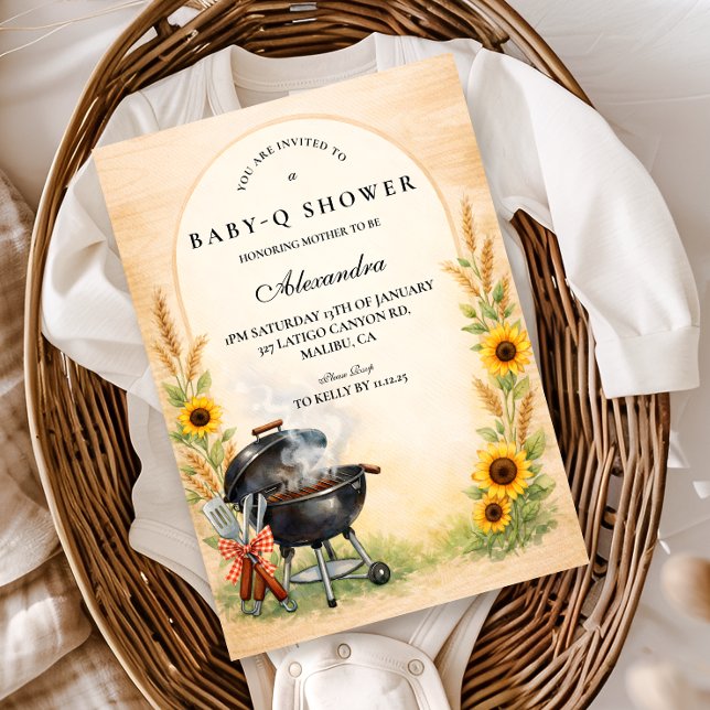 Rustic Sunflower Baby Q Baby Shower Einladung (Von Creator hochgeladen)