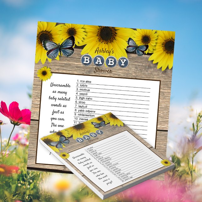Rustic Sunflower Baby Shower Word Scramble Game Notizblock (Von Creator hochgeladen)