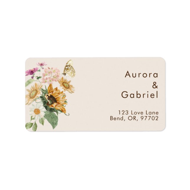 Rustic Sunflower Beige Hochzeitsplattform Adressaufkleber (Vorne)