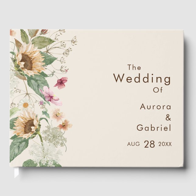 Rustic Sunflower Beige Wedding Gästebuch (Vorderseite)