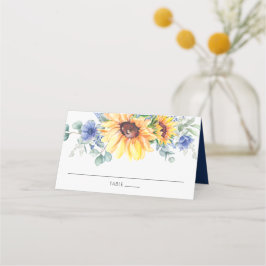 Rustic Sunflower Blue Floral Wedname Name Platzkarte