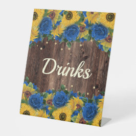 Rustic Sunflower Blue Rose Party Drink Station Sockelschild