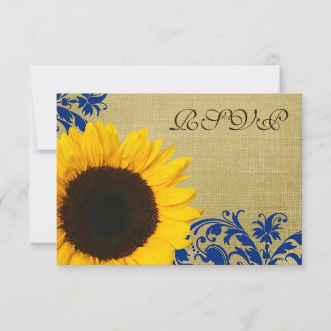 Rustic Sunflower Blue Wirbel Wedding RSVP (Vorderseite)