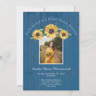 Rustic Sunflower Blue Wood Wedding Brautparty I Einladung