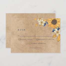 Rustic Sunflower Blue Yellow Wedding RSVP Card