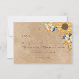 Rustic Sunflower Blue Yellow Wedding RSVP Card Karte