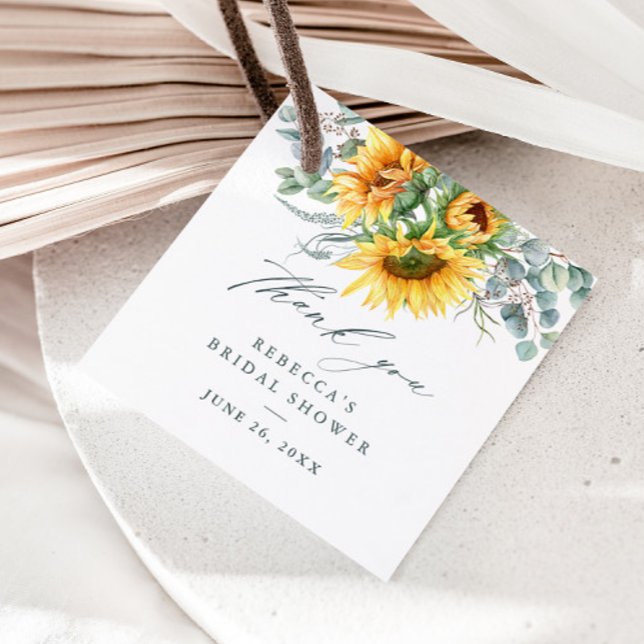 Rustic Sunflower Brautparty Vielen Dank Geschenkanhänger (Elegant rustic sunflower eucalyptus white bridal shower thank you favor card.)