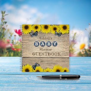 Rustic Sunflower Butterfly Babydusche Gästebuch Notizbuch