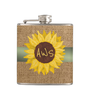 Rustic Sunflower Custom Monogram Flachmann