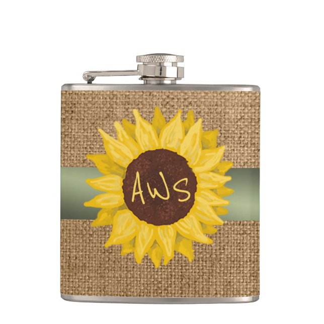 Rustic Sunflower Custom Monogram Flachmann (Vorderseite)