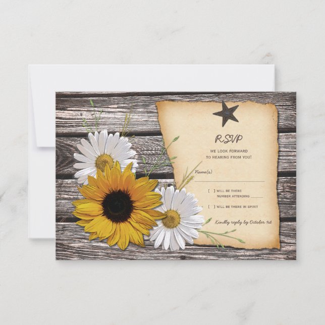 Rustic Sunflower Daisy Wedding Repcard - Rev. RSVP Karte (Vorderseite)