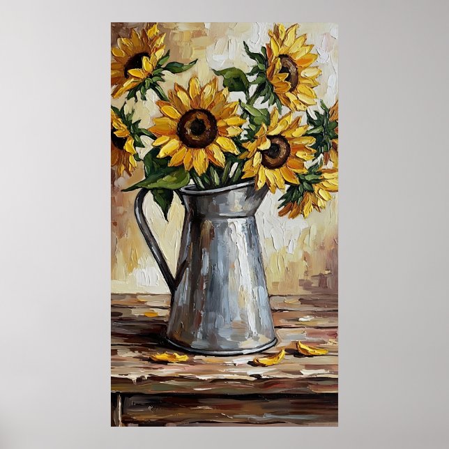 Rustic Sunflower Decor Expressionist Painting Poster (Vorne)