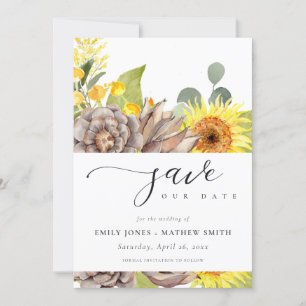 RUSTIC SUNFLOWER EUCALYPTUS FLORAL SAVE THE DATE EINLADUNG