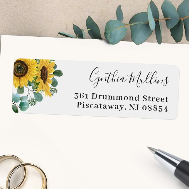 Rustic Sunflower Eucalyptus Leaves Return Address (Sample)