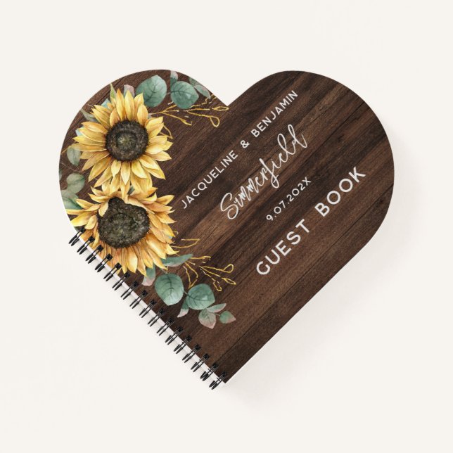 Rustic Sunflower Eucalyptus Wedding Guest Book Notizbuch (Vorderseite)