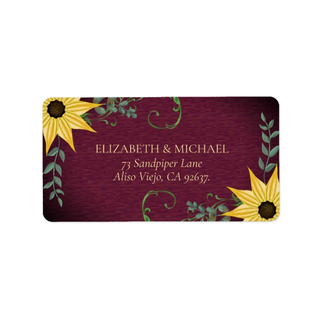 Rustic Sunflower Eucalyptus Wood Return Address  Adressaufkleber (Vorne)