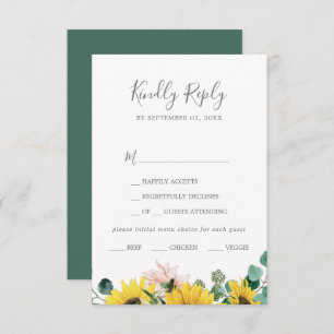 Rustic Sunflower Eukalyptus Menü Auswahl RSVP Kart