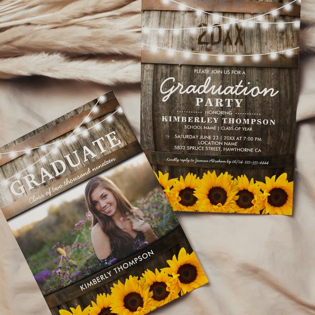 Rustic Sunflower Foto 2025 Graduation Party Einladung (Von Creator hochgeladen)