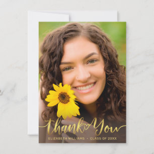 Rustic Sunflower Foto Gold Script Abschluss Dankeskarte