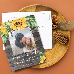 Rustic Sunflower Foto Skript Save the Date Ankündigungspostkarte