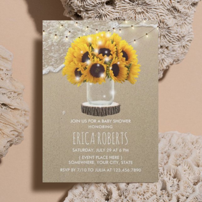 Rustic Sunflower Jar Beach Baby Dusche Einladung (Von Creator hochgeladen)