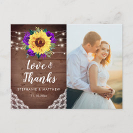 Rustic Sunflower Lace Wedding Foto Vielen Dank Postkarte