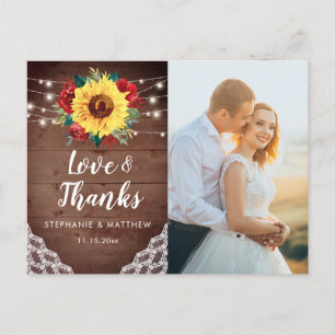 Rustic Sunflower Lace Wedding Foto Vielen Dank Postkarte
