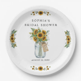 Rustic Sunflower Mason Jar Bridal Shower Paper Pappteller