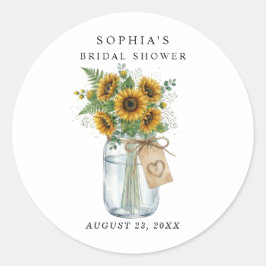 Rustic Sunflower Mason Jar Bridal Shower Runder Aufkleber