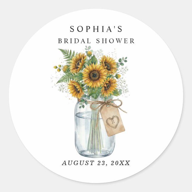 Rustic Sunflower Mason Jar Bridal Shower  Runder Aufkleber (Vorderseite)