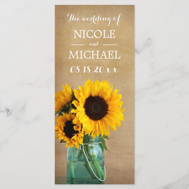 Rustic Sunflower Mason Jar Country Wedding Program Programm (Vorderseite)