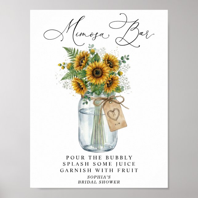Rustic Sunflower Mason Jar Mimosa Bar  Poster (Vorne)