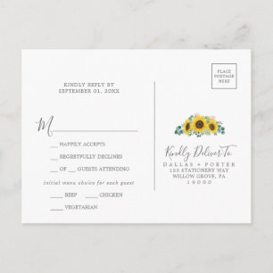 Rustic Sunflower Menü Auswahl Hochzeit RSVP Postka Einladungspostkarte
