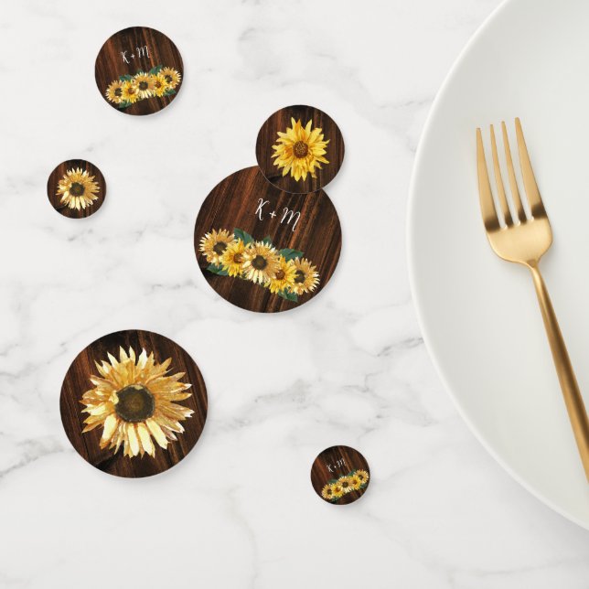 Rustic Sunflower Monogram Wedding Confetti Konfetti (Gruppe)