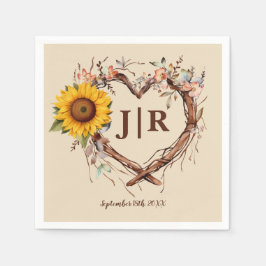 Rustic Sunflower Monogram Wedding Napkins Serviette